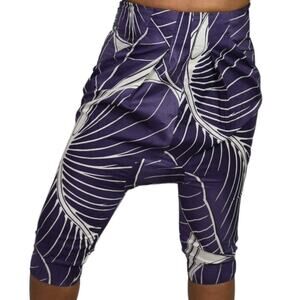 Benetton Drop Crotch Capri Shorts Purple Cotton Harem High Waist Relaxed Size 4